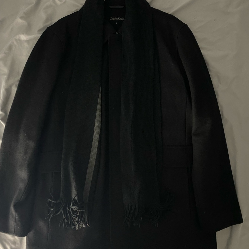 Black coat with scarf